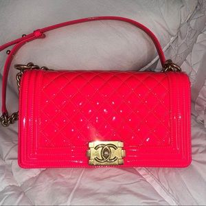 Chanel old Medium Patent Calfskin Hot Pink Boy